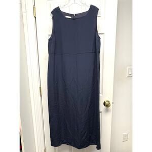 Vintage Talbots Navy Blue Silk Dress Sleeveless Midi Shift Women’s Size 16